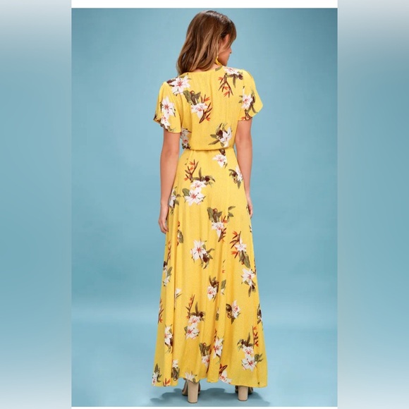 Heart of Marigold Yellow Tropical Print True Wrap Maxi Dress - Picture 15 of 16
